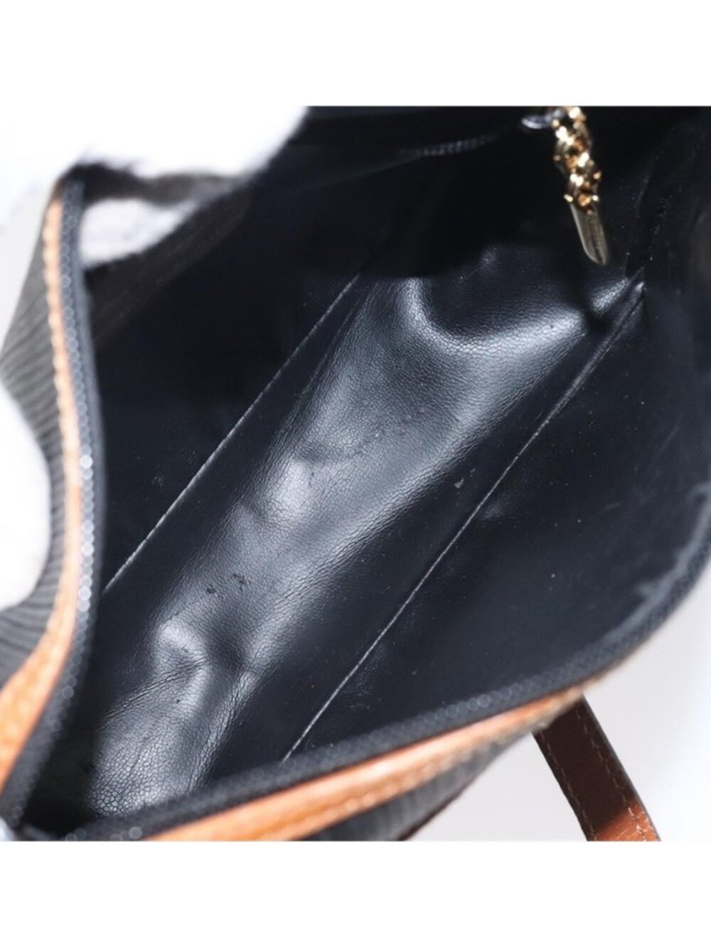 Authentic Salvatore Ferragamo Shoulder Bag Leather PVC Black Gold - Picture 5 of 16